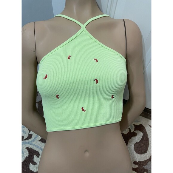 NWT Zara Ribbed SeaHorse Crop Top Neon Green Tank Top Sz XS-S Contour Collection - Picture 2 of 6